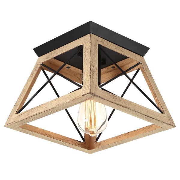 LightFixturesUSA-Modern Farmhouse Square Flush Mount Light-Ceiling Light-Brown-