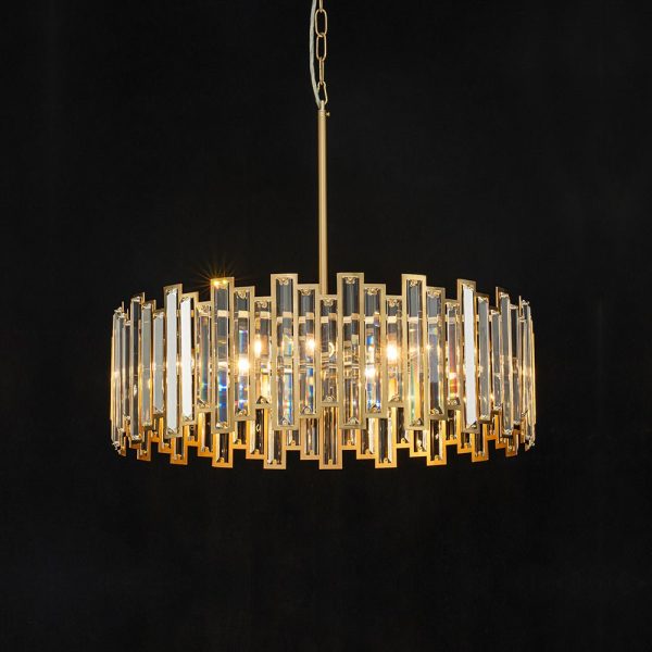 LightFixturesUSA - Modern Glam Brass 6 - Light Crystal Drum Cage Chandelier - Chandelier - Brass - 