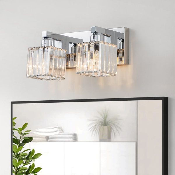 LightFixturesUSA-Modern Glam Crystal Bathroom Vanity Wall Lamp-Wall Sconce-Chrome-2-Lt