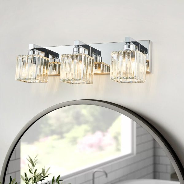 LightFixturesUSA-Modern Glam Crystal Bathroom Vanity Wall Lamp-Wall Sconce-Chrome-3-Lt