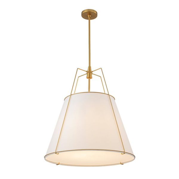 LightFixturesUSA - Modern Linen Conical Drum Cage Pendant Light - Ceiling Light - 15 in. - White+Brass