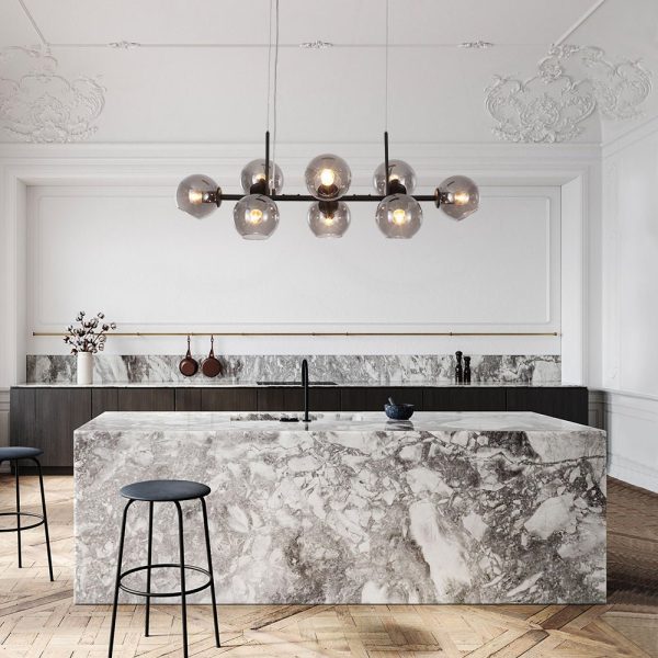 LightFixturesUSA-Modern Mid-Century Globe Kitchen Island Pendant Light-Chandelier-Black-