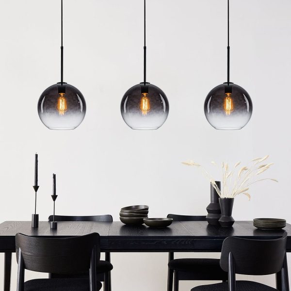 LightFixturesUSA - Modern Minimalist 1 - light Smoked Grey Tinted Glass Globe Pendant - Pendant Light - Black -