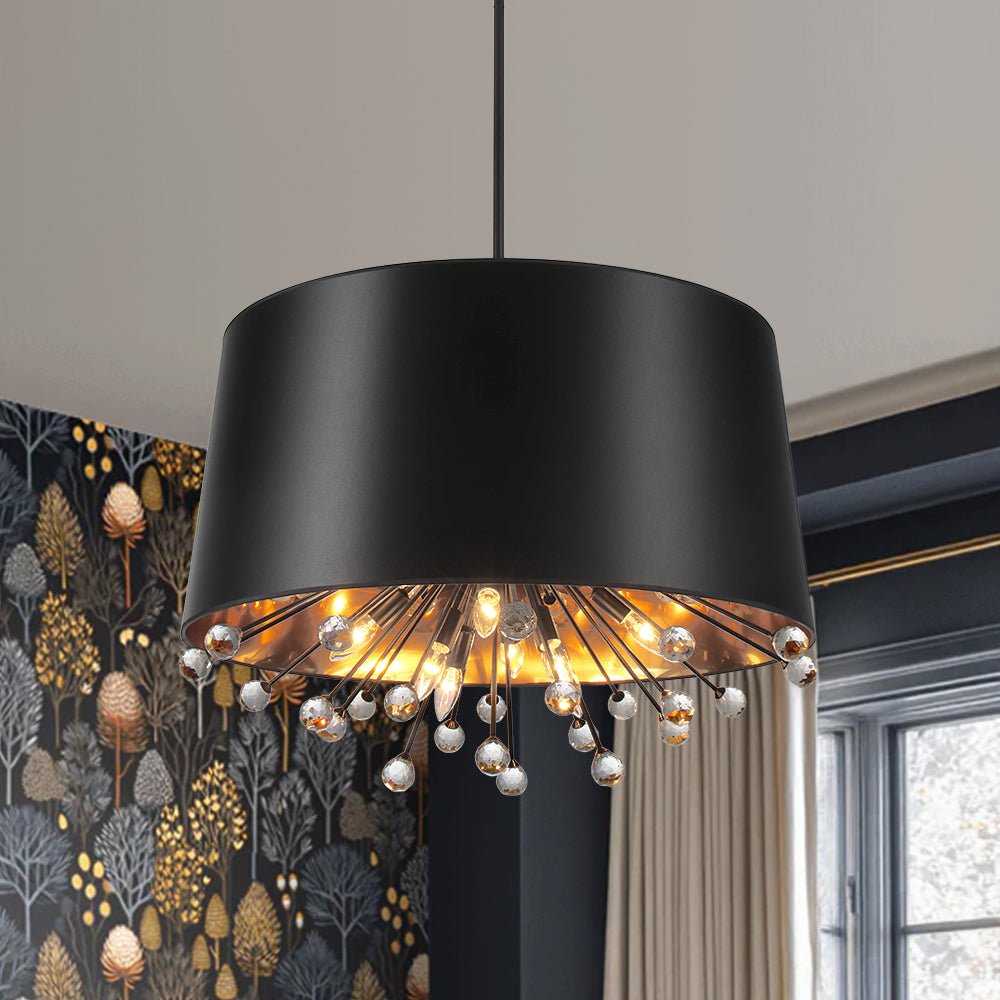lightfixturesusa-moody-luxe-starburst-crystal-black-fabric-drum-cage-chandelier-chandelier-307-in-9381046 LightFixturesUSA - Moody Luxe Starburst Crystal Black Fabric Drum Cage Chandelier - Chandelier - 30.7 in -