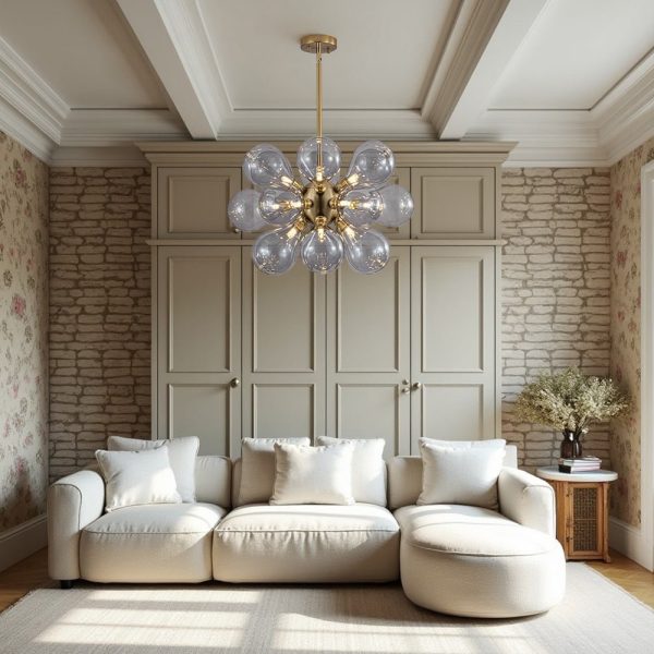 LightFixturesUSA - Morandi 18 - Light Cluster Lavender Gray Glass Bubble Chandelier - Chandelier - Purple Gray - 
