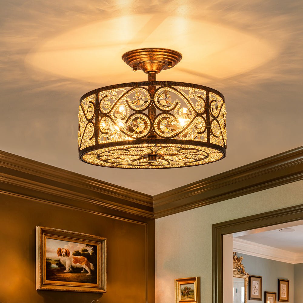lightfixturesusa-moroccan-antique-crystal-drum-cage-semi-flush-mount-ceiling-light-13-in-312930 LightFixturesUSA - Moroccan Antique Crystal Drum Cage Semi Flush Mount - Ceiling Light - 13 in. -