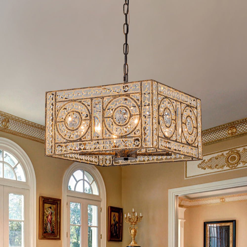 lightfixturesusa-moroccan-glam-antique-crystal-square-cage-chandelier-chandelier-165-in-875558 LightFixturesUSA - Moroccan Glam Antique Crystal Square Cage Chandelier - Chandelier - 16.5 in. -