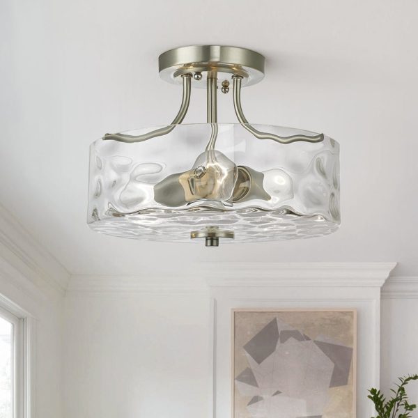Nickel Hammered Glass Semi Flush
