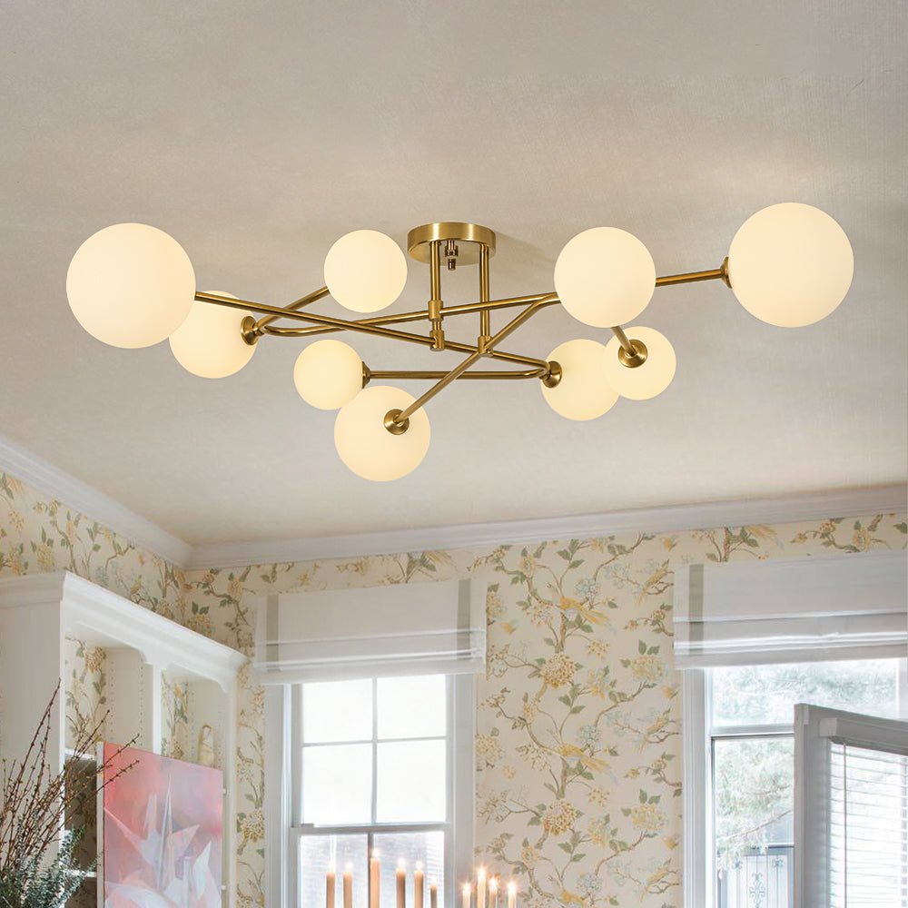 lightfixturesusa-opal-glass-bubble-brass-linear-sputnik-semi-flush-mount-ceiling-light-brass-7156466 LightFixturesUSA - Opal Glass Bubble Brass Linear Sputnik Semi Flush Mount - Ceiling Light - Brass -