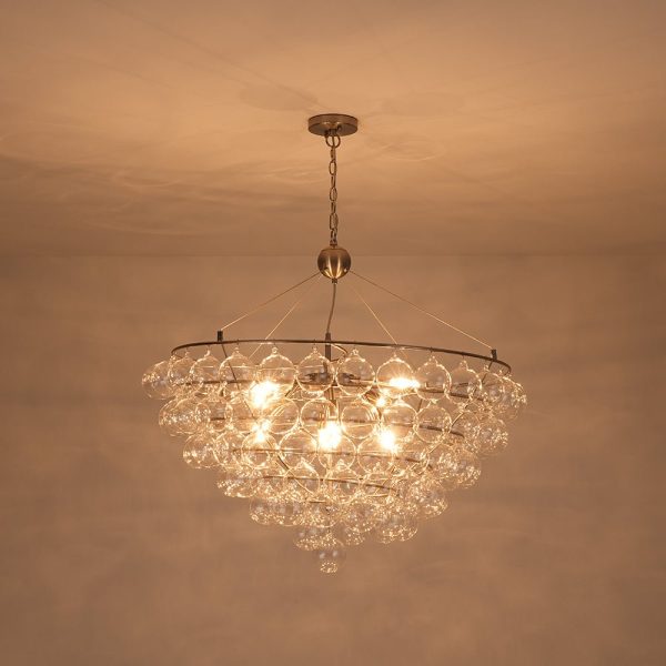LightFixturesUSA - Oversized 8 - Light Spiral Tiered Clear Glass Bubble Chandelier - Chandelier - Brass - 