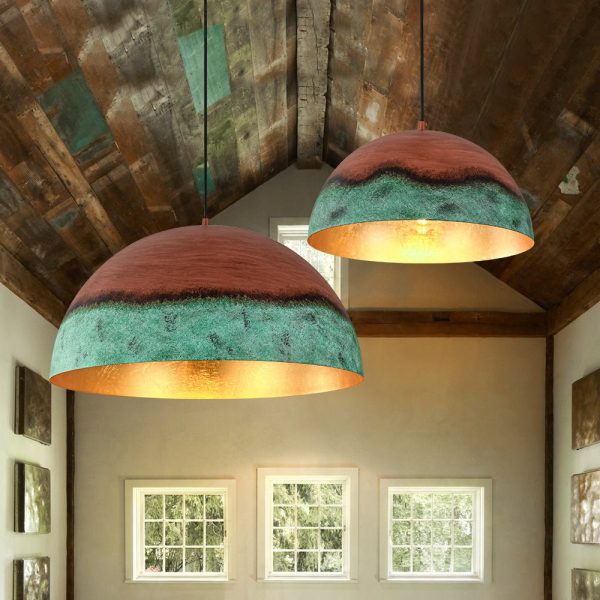 LightFixturesUSA - Oversized Industrial Copper Patina Metal Dome Pendant Light - Pendant Light - 15 in. - 