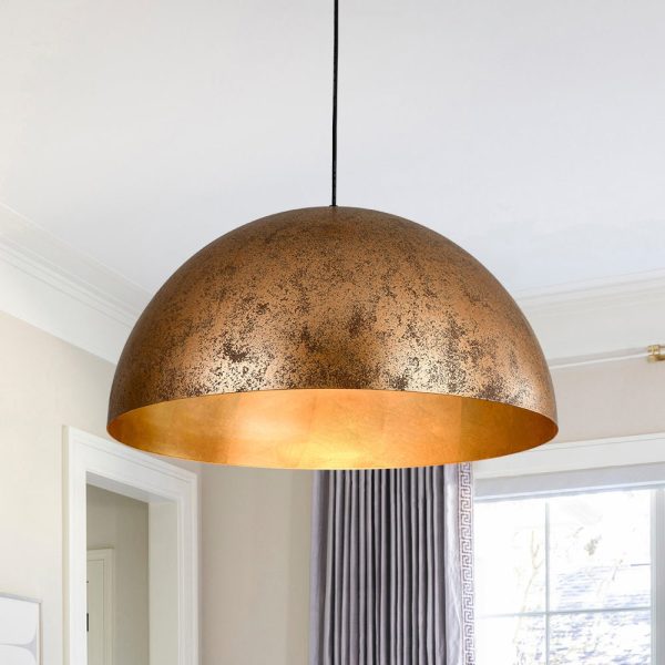 LightFixturesUSA - Oversized Metal Dome Pendant Light - Chandelier - Distressed Gold - 23 in.