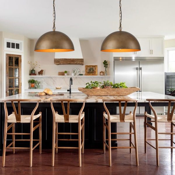LightFixturesUSA - Oversized Vintage Bronze Metal Dome Pendant Light - Chandelier - 15 in. - 