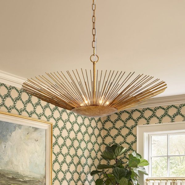 LightFixturesUSA - Radiant Luxe Antique Gild Gold Foiled Oversized Sunburst Chandelier - Chandelier - 31.9 in. - 