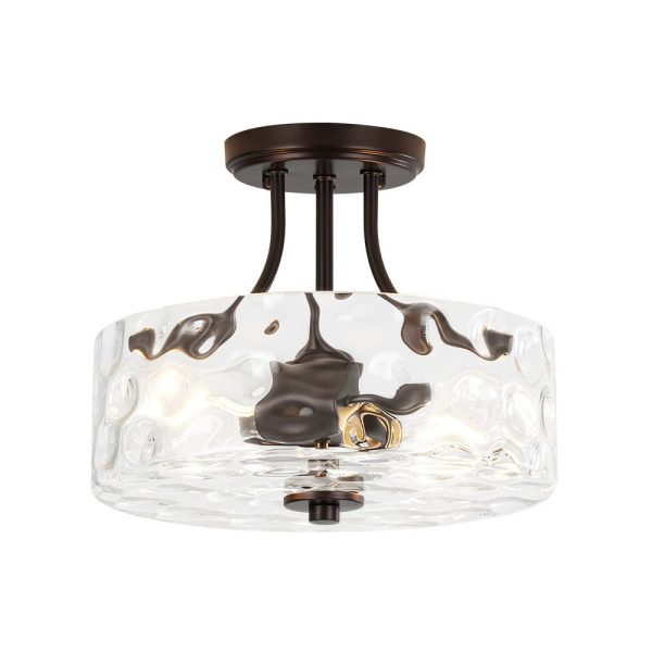 LightFixturesUSA - Round Drum Hammered Glass Semi Flush Mount - Ceiling Light - Oil - Rubbed Bronze (Exclusive Offer) - 