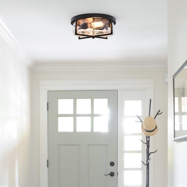 Round Hammered Glass Ceiling Light