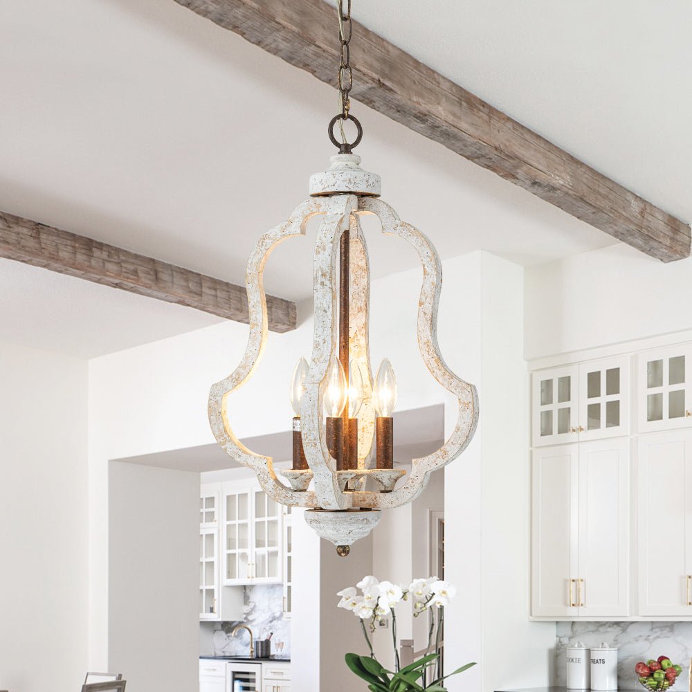 lightfixturesusa-rustic-4-light-whitewashed-wood-cage-pendant-light-pendant-light-whitewashed-wood-725437 LightFixturesUSA - Rustic 4 - Light Whitewashed Wood Cage Pendant Light - Pendant Light - Whitewashed Wood -