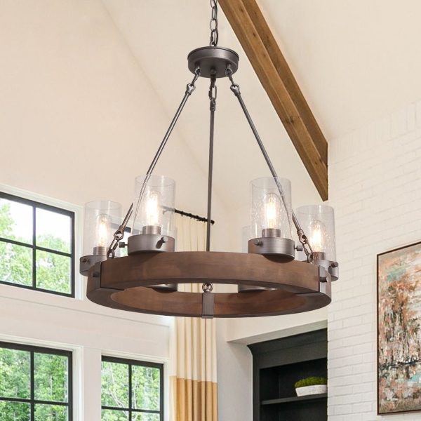Rustic 6-Light Wagon Wheel Chandelier