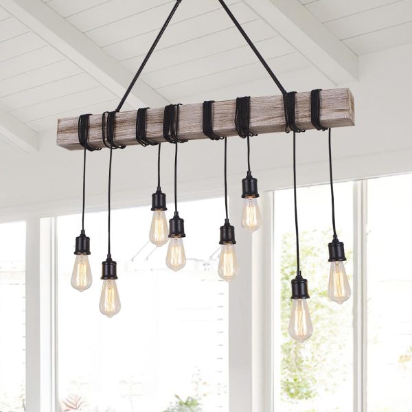 Rustic Wooden Wide Linear Chandelier