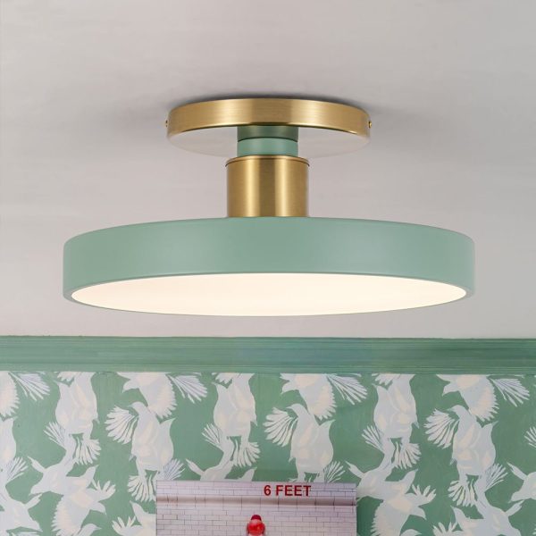 LightFixturesUSA - Scandinavian Brass White Round Dimmable LED Semi Flush Light - Ceiling Light - Green (5CCT & Pre - Order) -