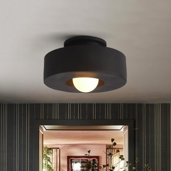LightFixturesUSA - Scandinavian Minimalist Red Velvet Round Single Ceiling Light - Ceiling Light - Black (Pre - Order) -