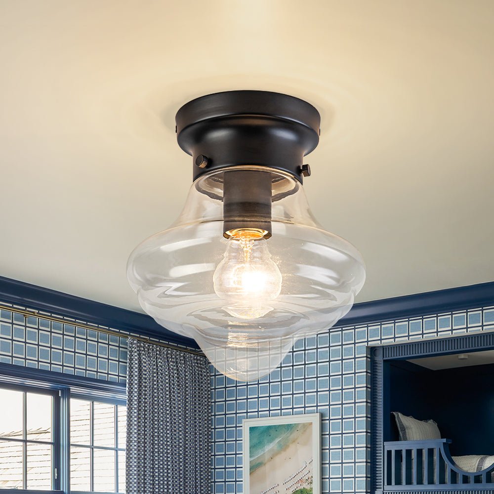 lightfixturesusa-schoolhouse-1-light-round-clear-glass-shade-semi-flush-mount-ceiling-light-black-5353124 LightFixturesUSA - Schoolhouse 1 - light Round Clear Glass Shade Semi Flush Mount - Ceiling Light - Black -
