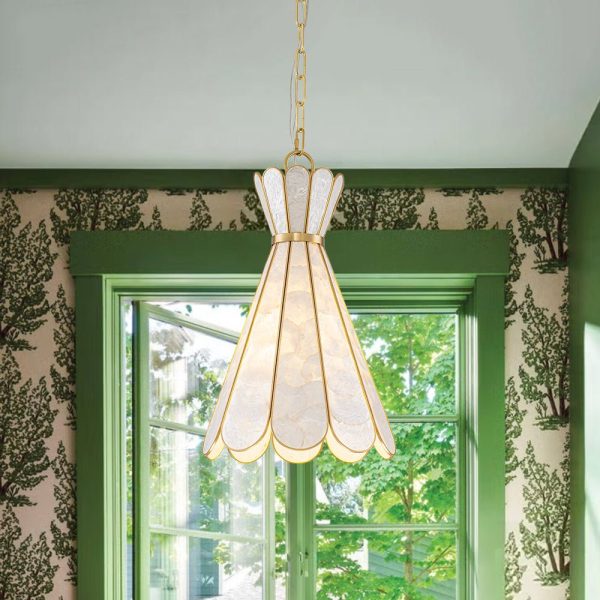 LightFixturesUSA - Sculptural Bloom 1 - Light Brass Capiz Shell Glass Pendant - Pendant Light - 1 Pack (Pre - Order & 2 - 4 Weeks) - 