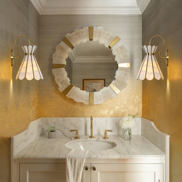 LightFixturesUSA - Sculptural Bloom 1 - Light Brass Capiz Shell Glass Wall Sconce - Wall Sconce - 2 Packs -
