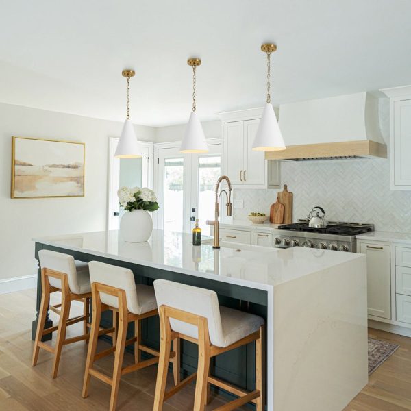 LightFixturesUSA - Shaker 1 - Light Brass White Iron Conical Kitchen Pendant - Pendant Light - 2 Packs -