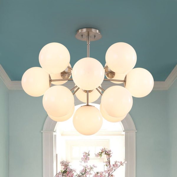 LightFixturesUSA - Shine Lustre Opal Glass Bubble Sputnik Semi Flush Chandelier - Chandelier - Nickel -