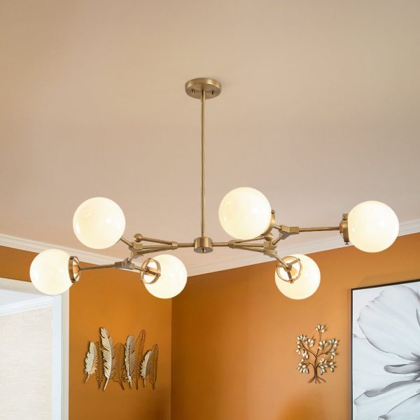 LightFixturesUSA - Shine Opal Glass Globe Linear Branch Island Chandelier - Chandelier - Brass - 