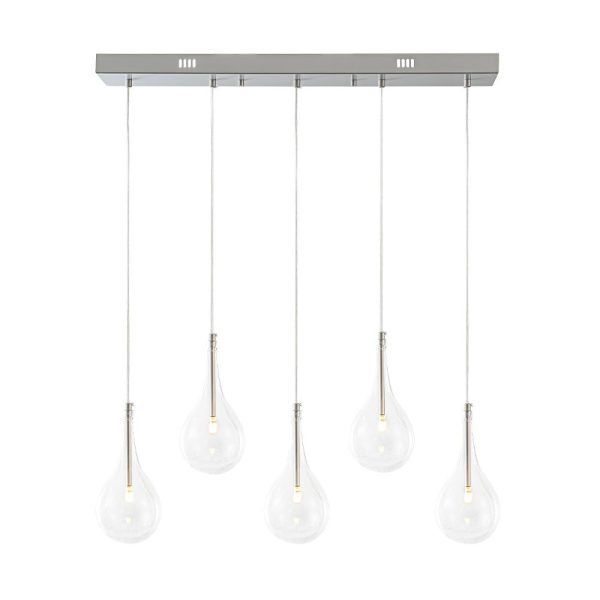 LightFixturesUSA - Silver 5 - Light Clear Glass Teardrop Linear Island Pendant - Chandelier - Silver - 