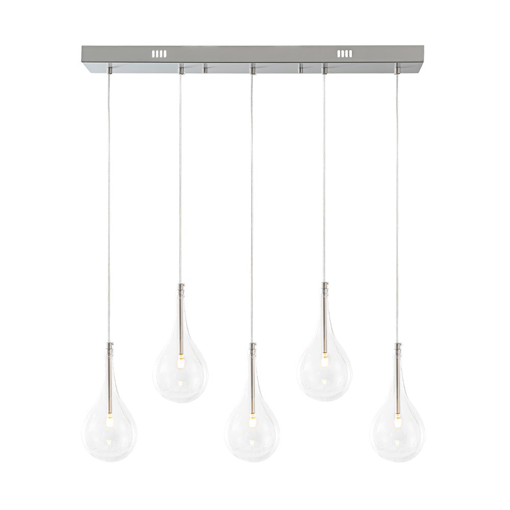 lightfixturesusa-silver-5-light-clear-glass-teardrop-linear-island-pendant-chandelier-silver-161271 LightFixturesUSA - Silver 5 - Light Clear Glass Teardrop Linear Island Pendant - Chandelier - Silver -