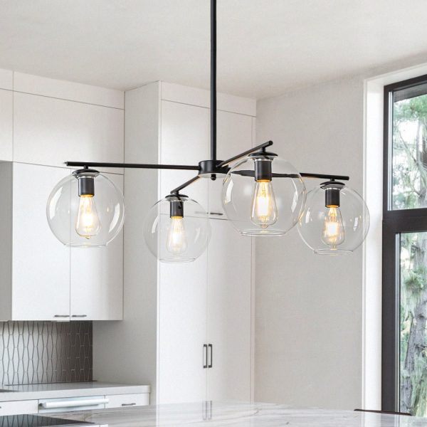 LightFixturesUSA - Simple 4 - light Clear Glass Globe Round Sputnik Chandelier - Chandelier - Black - 