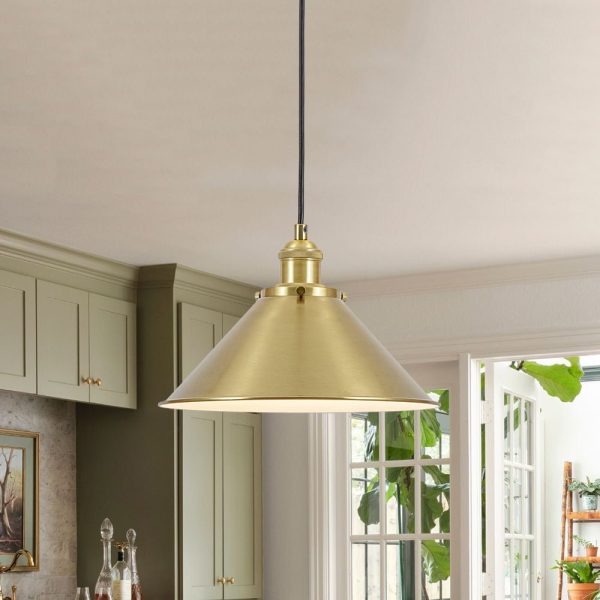 LightFixturesUSA - Simple Brass 1 - Light Metal Flat Conical Kitchen Pendant - Pendant Light - 11 in - 