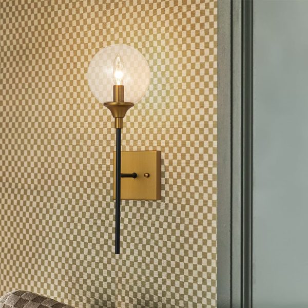 LightFixturesUSA - Simple Brass Black 1 - Light Glass Globe Vanity Wall Sconce - Wall Sconce - 1 Pack - 