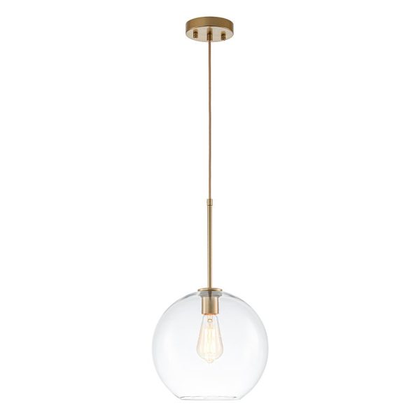LightFixturesUSA - Simple Mid - Century 1 - Light Clear Glass Globe Pendant Light - Pendant Light - Brass -