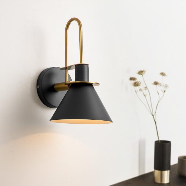 LightFixturesUSA-Single Cone Mid-century Wall Light Wall Sconce-Wall Sconce-Black-
