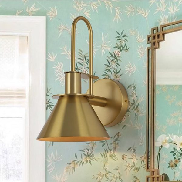 LightFixturesUSA - Single Cone Mid - century Wall Light Wall Sconce - Wall Sconce - Brass -