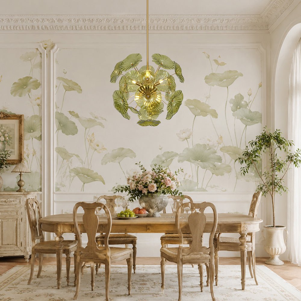 lightfixturesusa-summer-art-deco-bloom-green-lotus-leaf-sunburst-chandelier-chandelier-brass-1862602