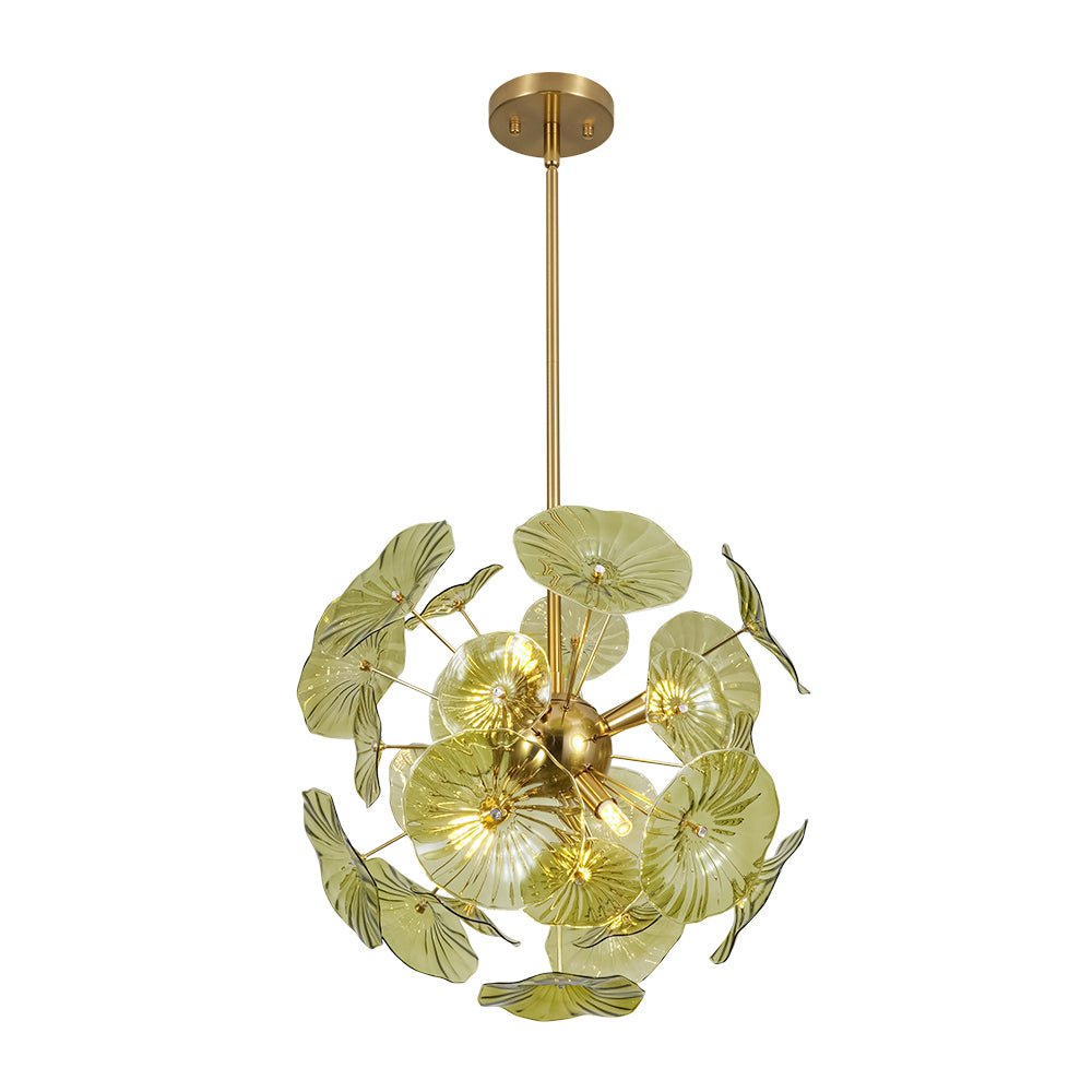 lightfixturesusa-summer-art-deco-bloom-green-lotus-leaf-sunburst-chandelier-chandelier-brass-4506175