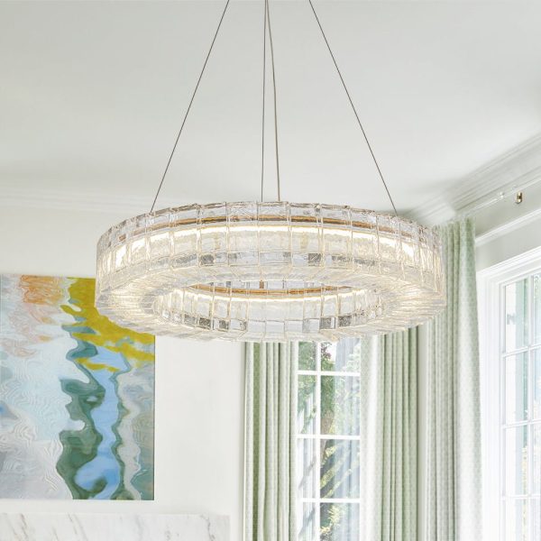 LightFixturesUSA - Textured Glass Icy Style Ring Dimmable LED Chandelier - Chandelier - Brass - 
