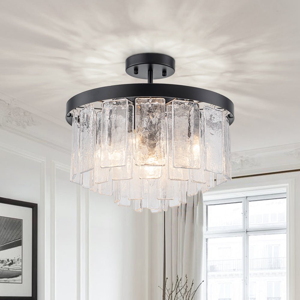 lightfixturesusa-tiered-hammered-water-glass-round-semi-flush-mount-ceiling-light-black-545930 LightFixturesUSA - Tiered Hammered Water Glass Round Semi Flush Mount - Ceiling Light - Black -