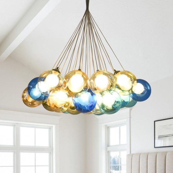 LightFixturesUSA-Unique Multi-Color Globe Cluster Chandelier-Chandelier-Yellow Tune-7 Globes