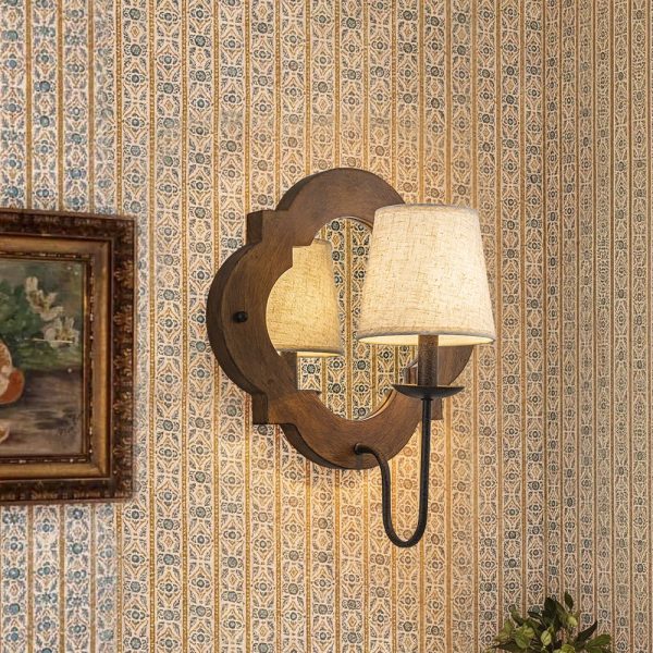 LightFixturesUSA - Vintage 1 - Light Wood Mirror Linen Tapered Shade Wall Sconce - Wall Sconce - 1 Pack - 