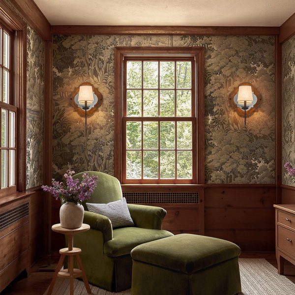 LightFixturesUSA - Vintage 1 - Light Wood Mirror Linen Tapered Shade Wall Sconce - Wall Sconce - 2 Packs -
