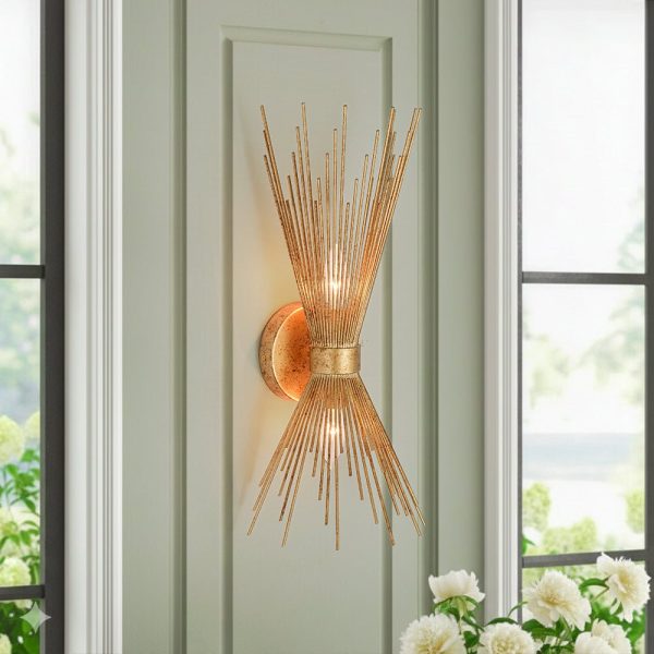 LightFixturesUSA - Vintage 2 - Light Sunburst Antique Gold Vanity Wall Sconce - Wall Sconce - 1 Pack - 