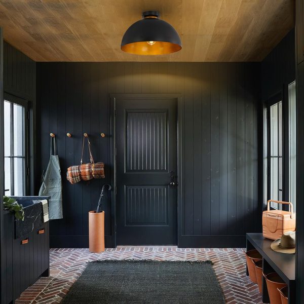 LightFixturesUSA - Vintage Farmhouse 1 - Light Iron Dome Flush Mount Light - Pendant Light - Black + Gold - 