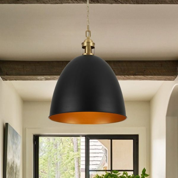 LightFixturesUSA - Vintage Luxe Farmhouse Large Iron Bell Pendant Light - Pendant Light - Black - 