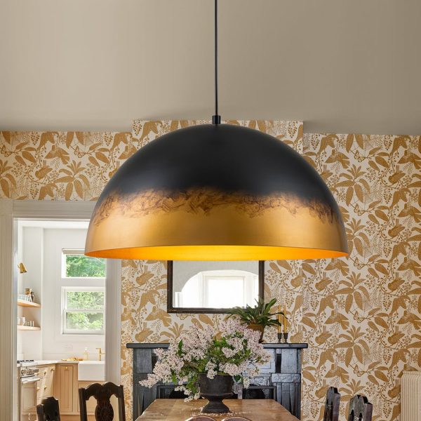 LightFixturesUSA - Vintage Luxe Gradient Black Gold Oversized Iron Dome Pendant - Pendant Light - 23.6 in - 